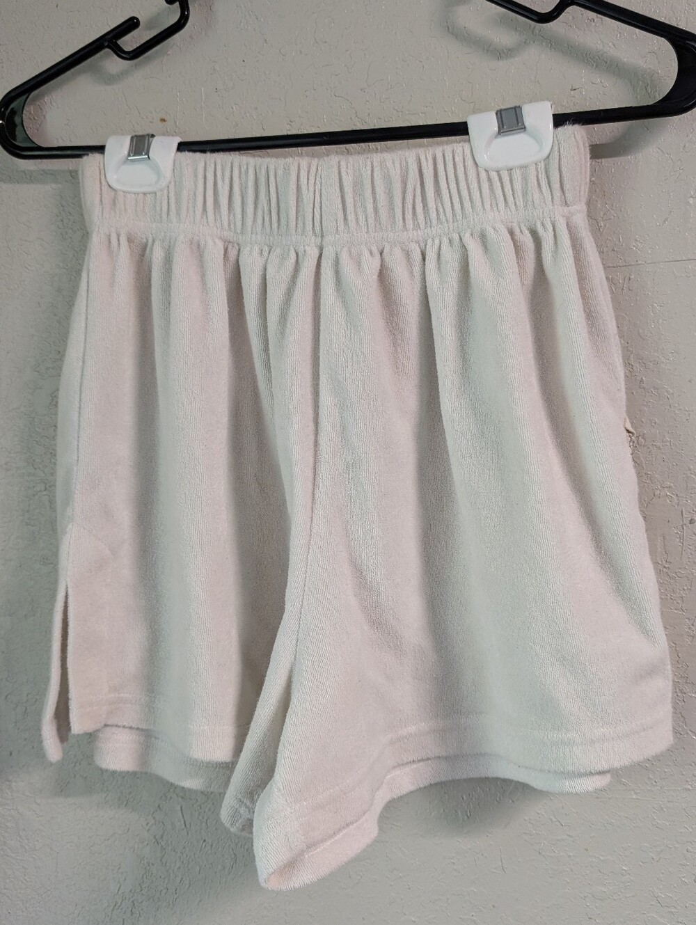 Terrycloth Elastic Waist Shorts S White Side Slit High Waist Casual Lounge Prep